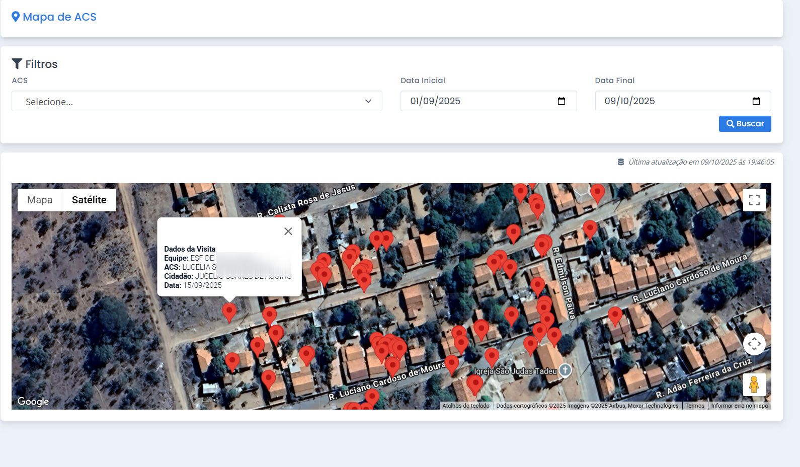 Mapa de ACS - Rastreamento de Visitas Domiciliares por Agente Comunitário de Saúde